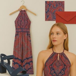 Summer maxi dress - Red and blue maxi dress with paisley print !